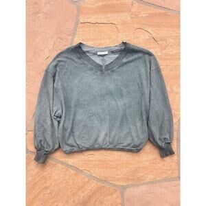 Mustard Seed Waffle Knit V-Neck Pullover Top Long Sleeve Comfy Oversized Size M